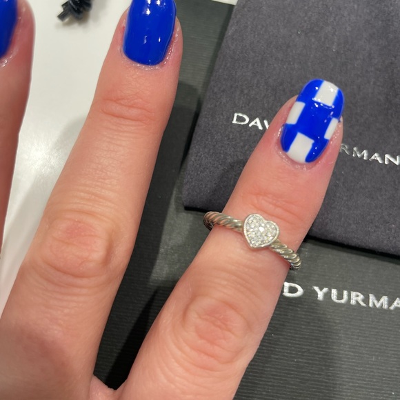 David Yurman Cable Heart Stack Ring in Sterling Silver with Pavé Diamonds - Picture 3 of 10